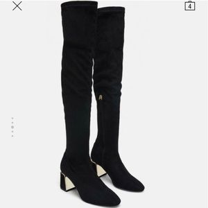 Zara over the knee boots with gold heel